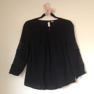 Old Navy Black Crochet Lace Panel Round Neck Long Sleeve Loose-fit Top
